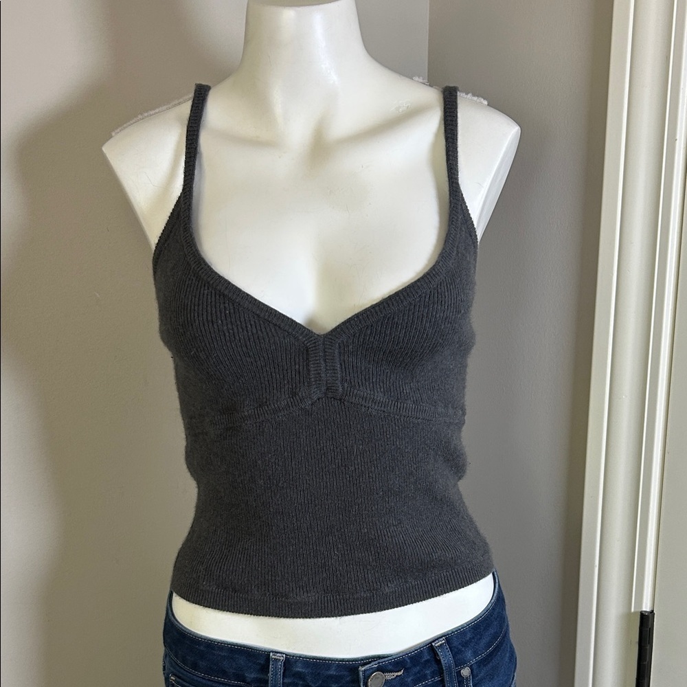 NAADAM Ribbed Wool Cashmere Tank Top Sweater Dark Grey Designer Luxury Sz M